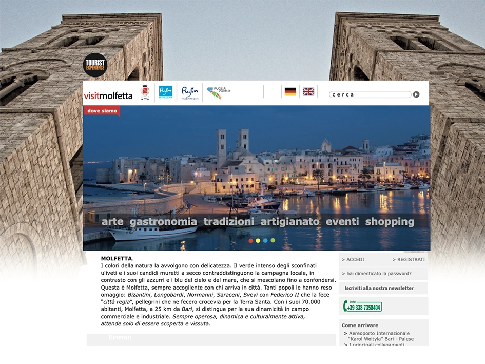 home page of the multilingual web portal visitmolfetta.it